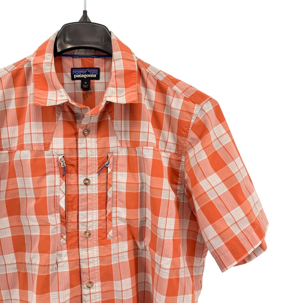 Patagonia Button-Up Mens Medium Pre-Owned Shirt Orange Plaid Short Sleeve 54266